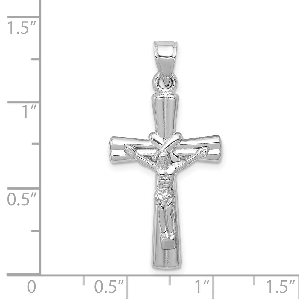14K White Gold Hollow Crucifix Reversible to X-Center Cross Pendant