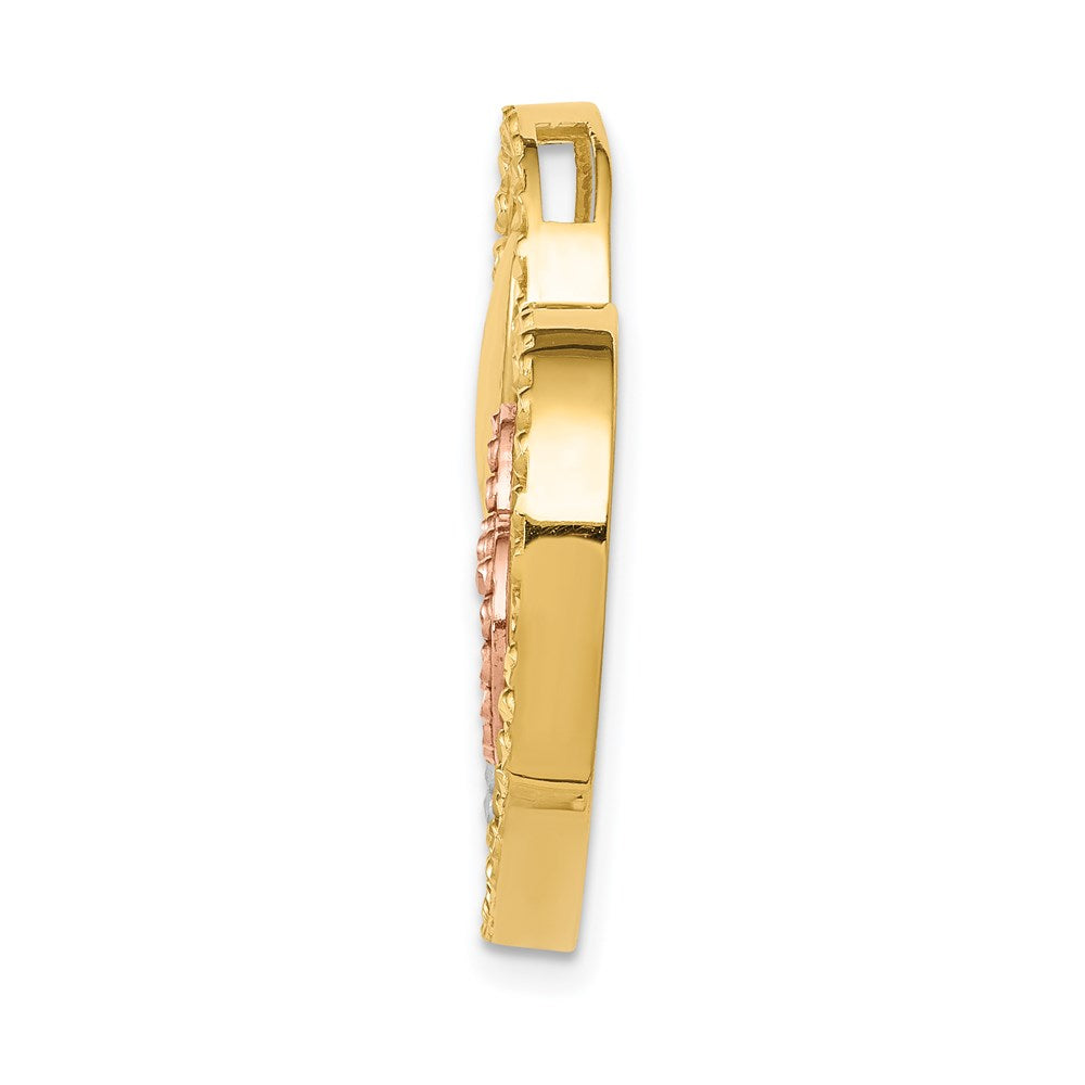 14K Yellow and Rose Gold with White Rhodium Triple Heart Chain Slide