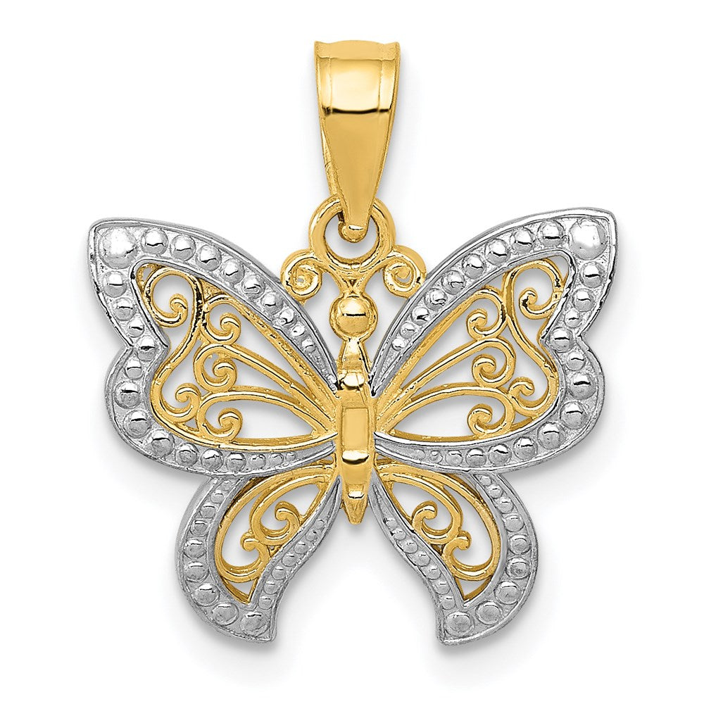Diamond-cut;Polished;14K Yellow gold & rhodium;Textured