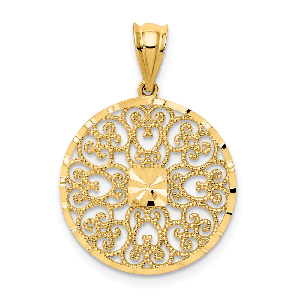 Diamond-cut;Polished;14k Yellow gold;Filigree;Textured