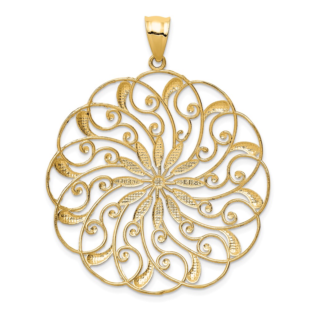 14k and White Rhodium Diamond-cut Fancy Swirl Pendant