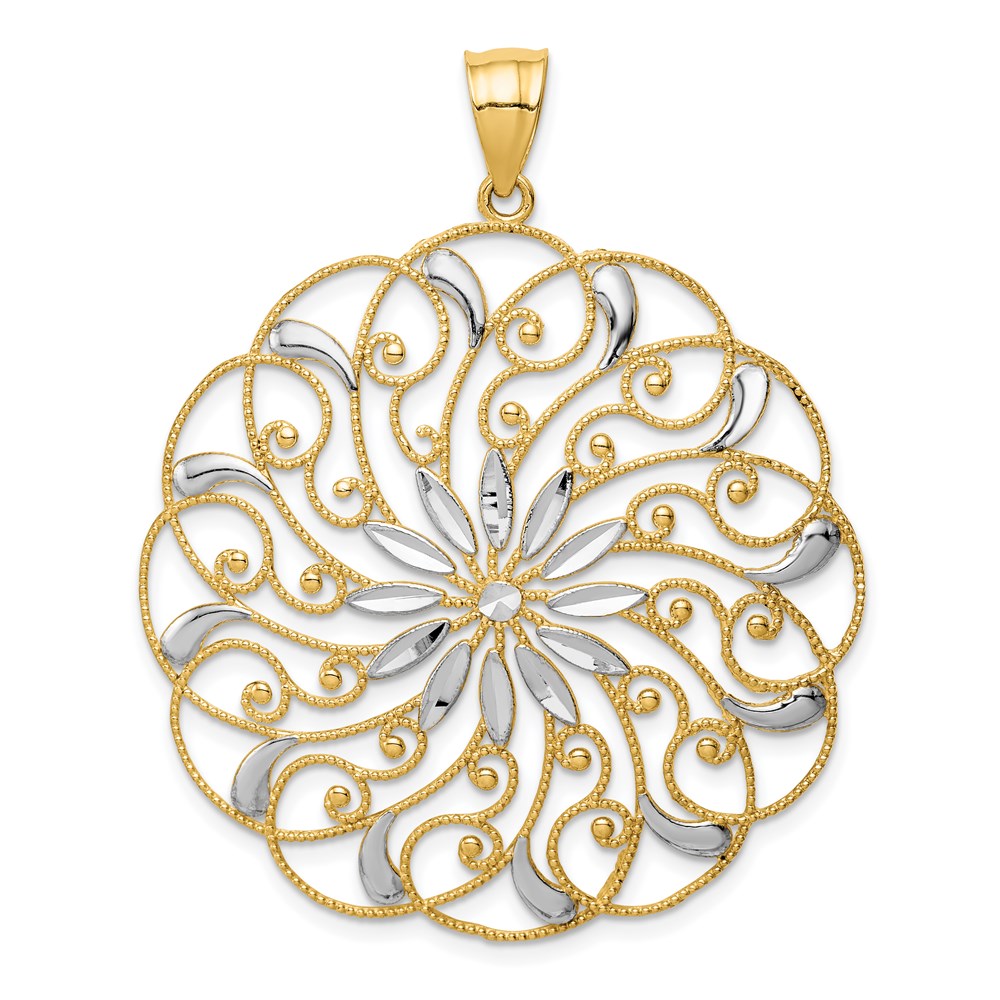 Diamond-cut;Polished;14K Yellow gold & rhodium;Filigree;Textured