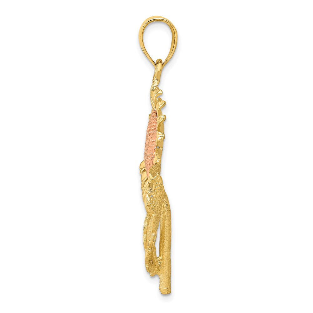 14k Two-tone Sunflower with Leaves Pendant