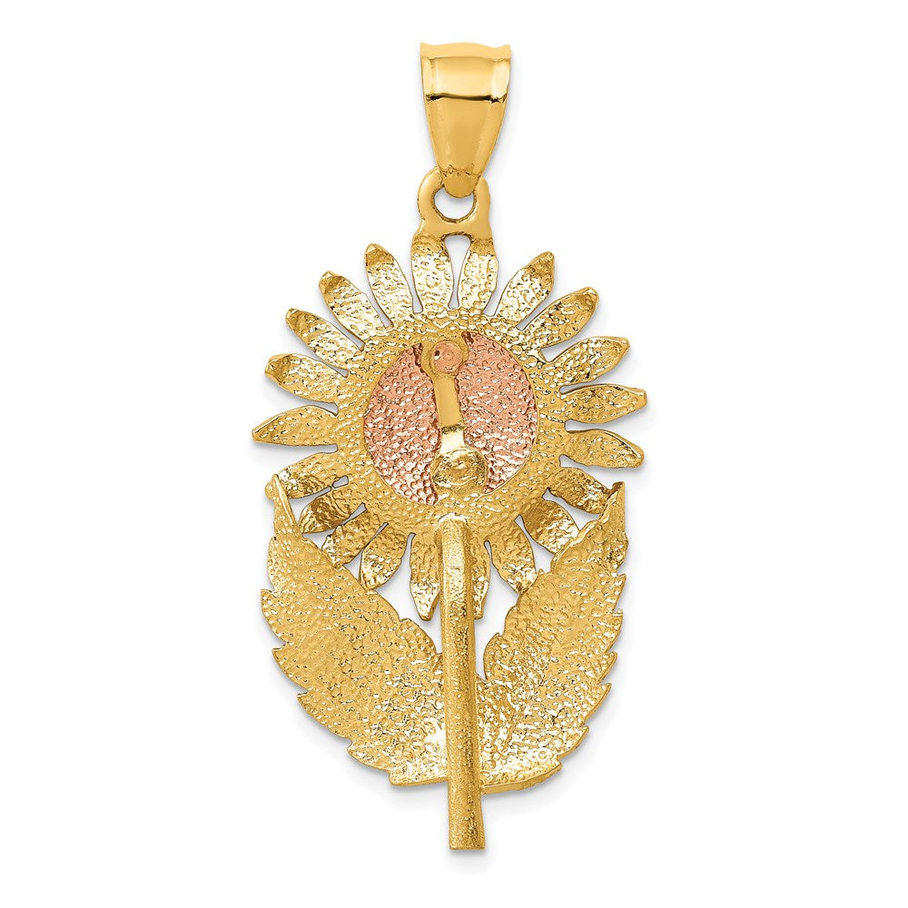 14k Two-tone Sunflower with Leaves Pendant