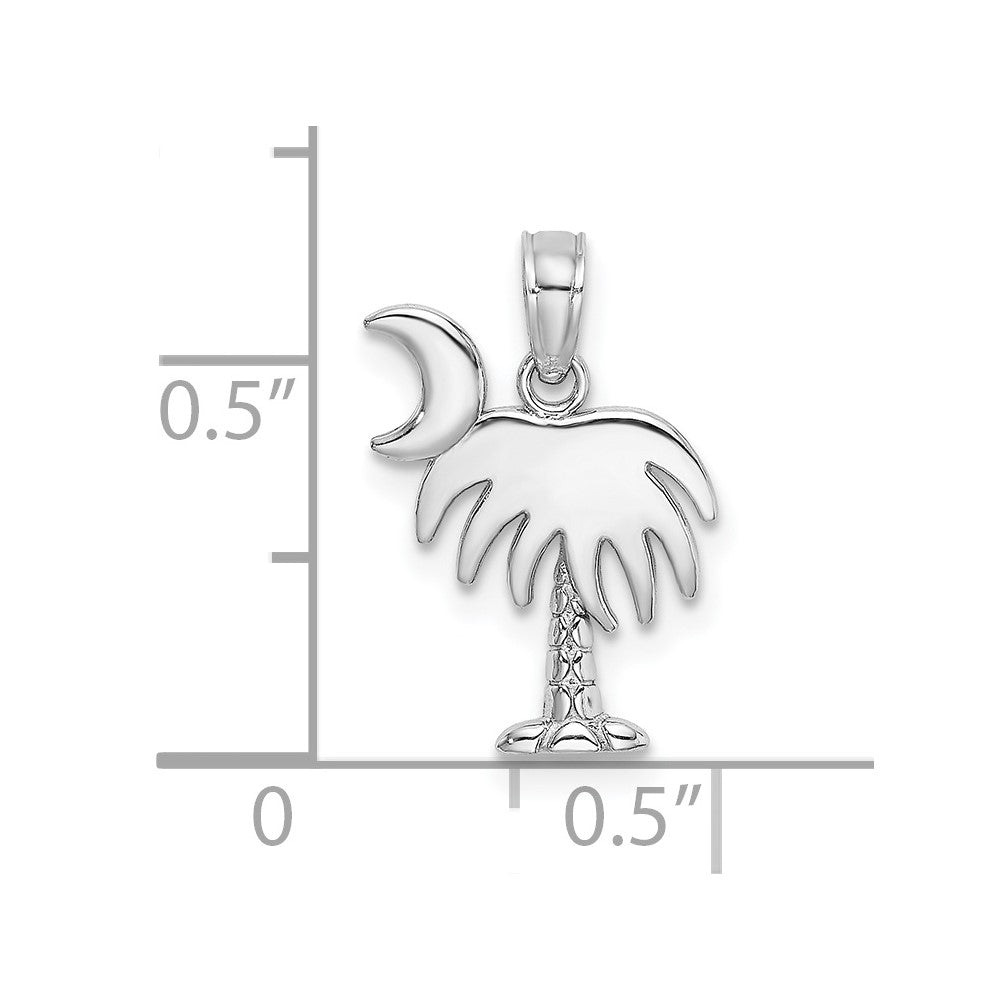 14K White Gold Polished Charleston Palm Tree with Moon Charm