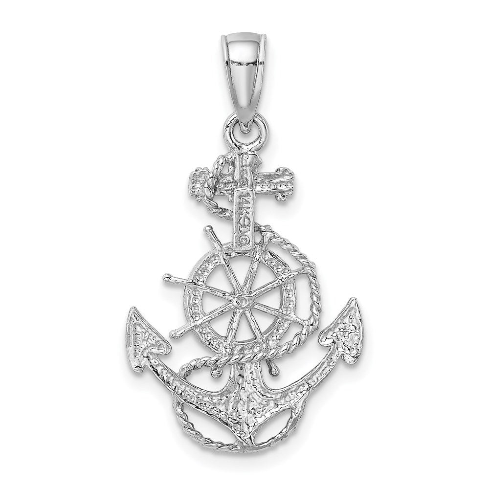 14K White Gold Anchor and Ships Wheel with Rope Pendant