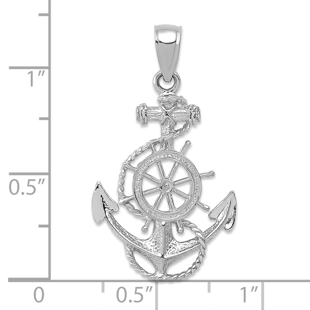 14K White Gold Anchor and Ships Wheel with Rope Pendant