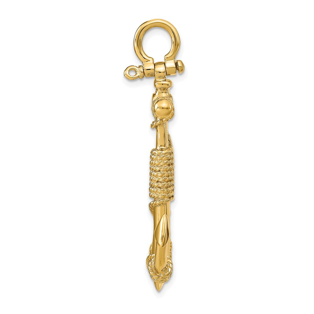 14K Large 3-D Solid Anchor with Wrapped Rope Pendant