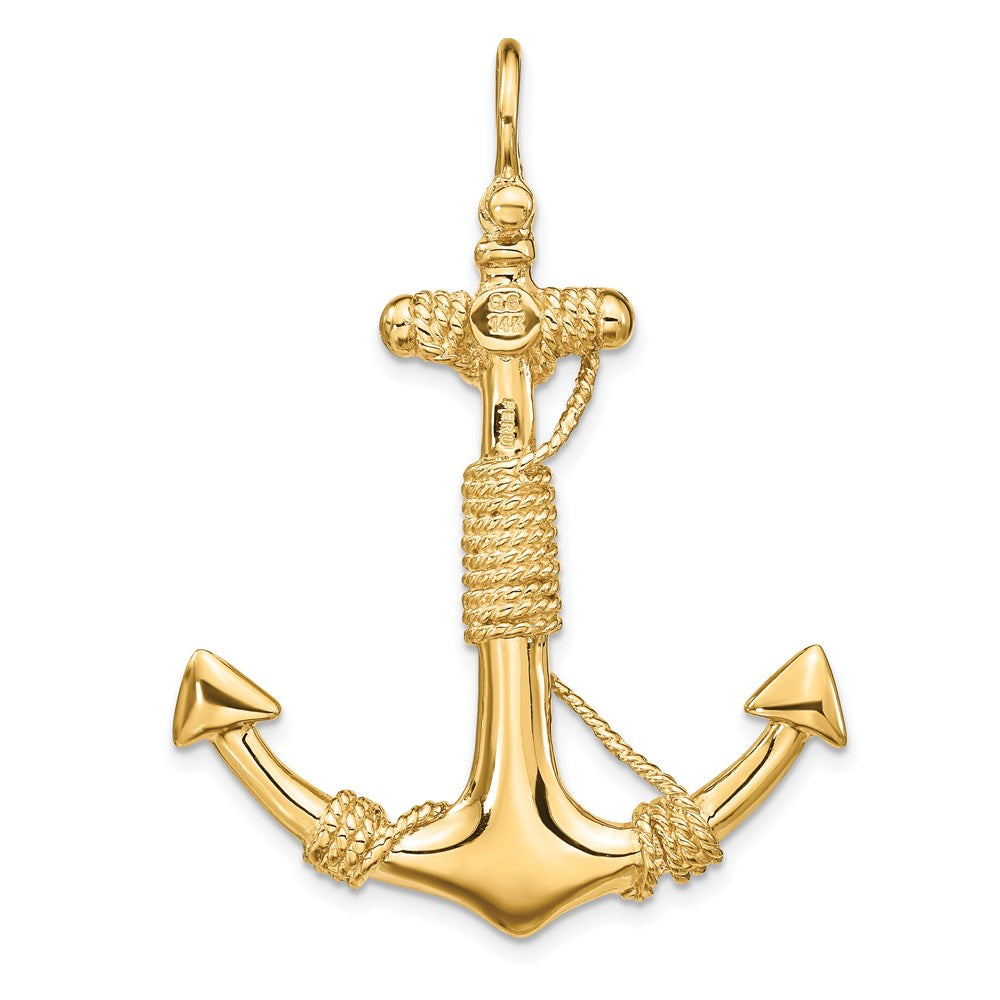 14K Large 3-D Solid Anchor with Wrapped Rope Pendant