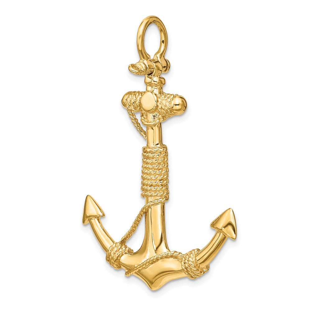 14K Large 3-D Solid Anchor with Wrapped Rope Pendant