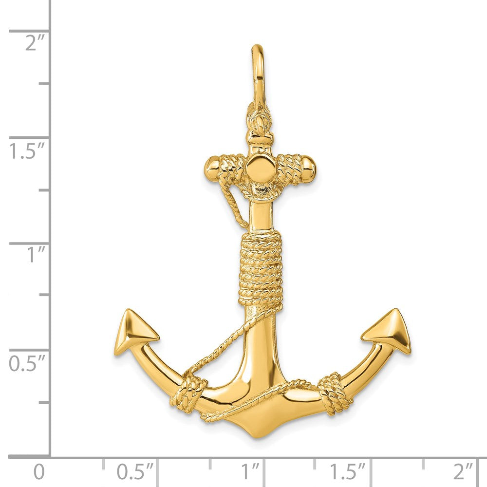 14K Large 3-D Solid Anchor with Wrapped Rope Pendant