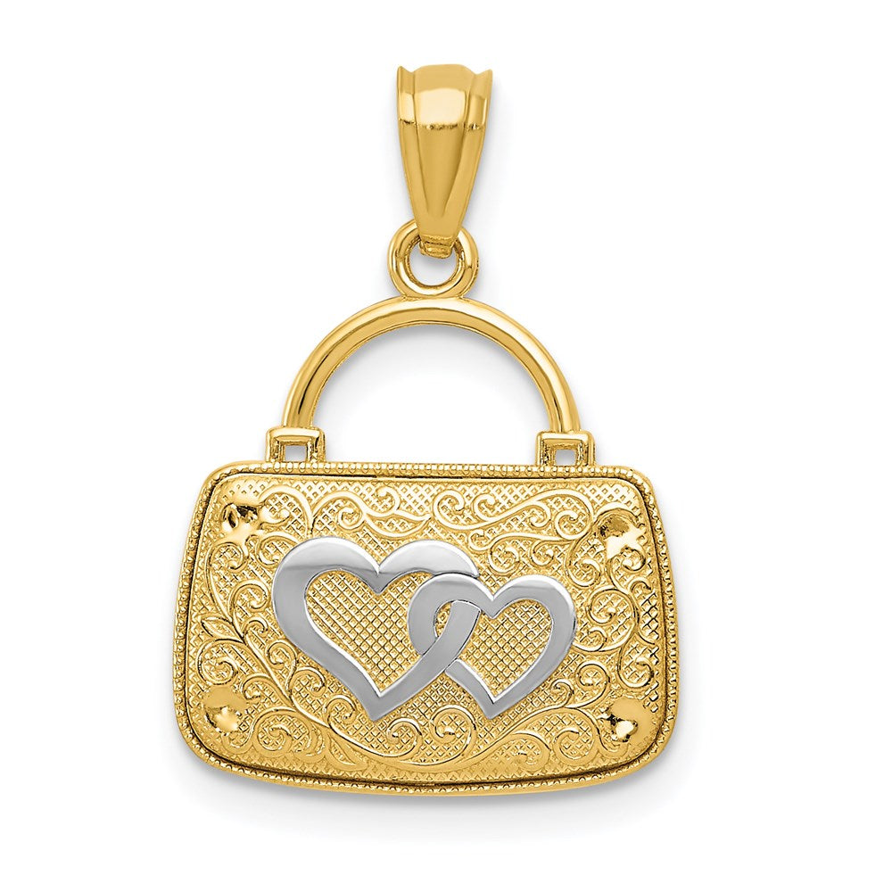 14K and White Rhodium 3-D Reversible Heart Handbag Pendant