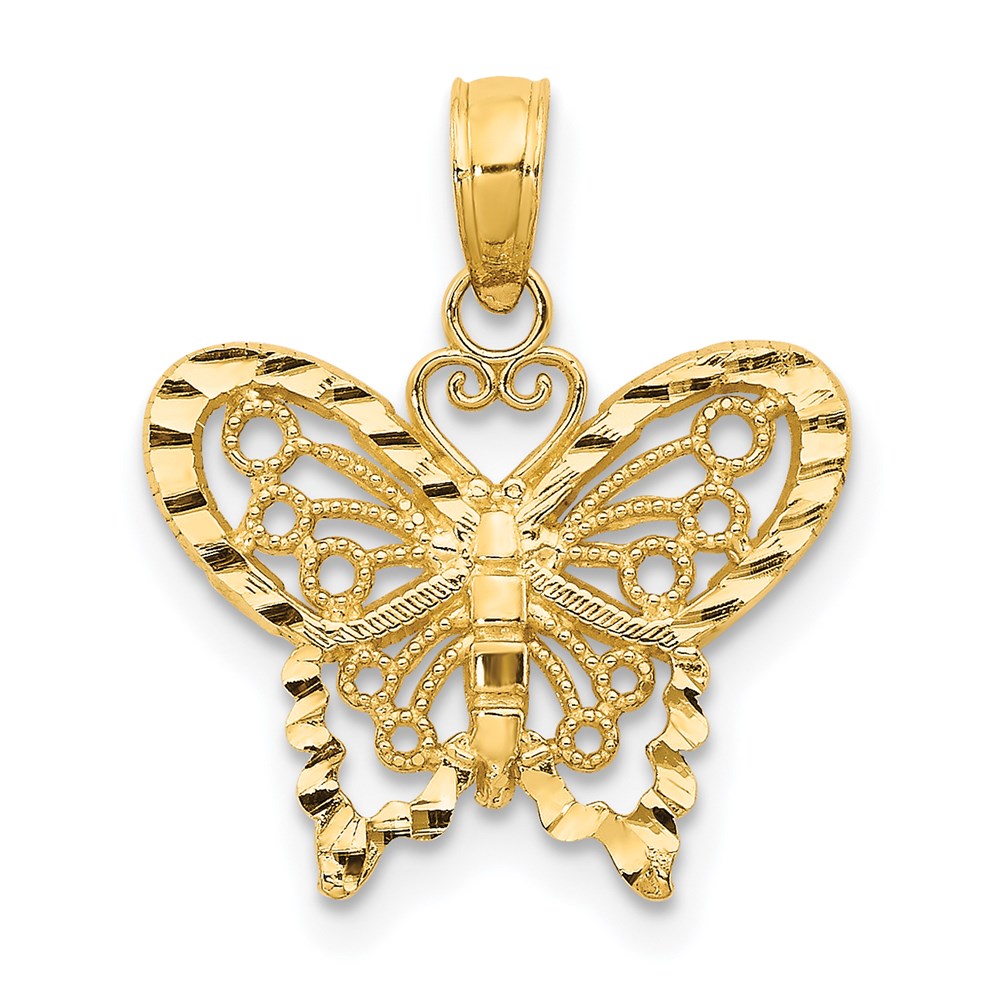 Solid;Diamond-cut;Polished;14k Yellow gold;Textured;Textured back