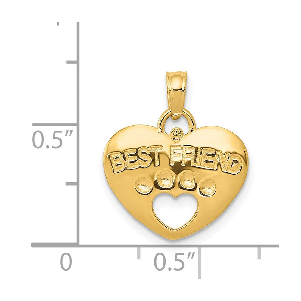 14K BEST FRIEND on Heart with Cut-Out Paw Print Pendant
