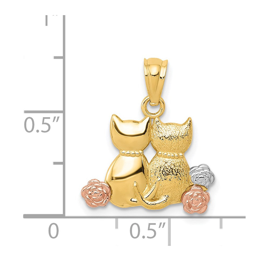14k Two-tone with White Rhodium Two Cats Pendant