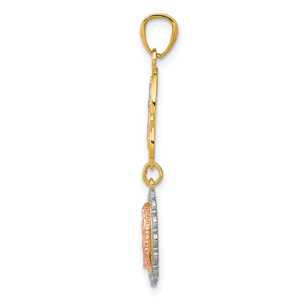 14K Two-Tone with White Rhodium Our Lady of Guadalupe and Cross Pendant
