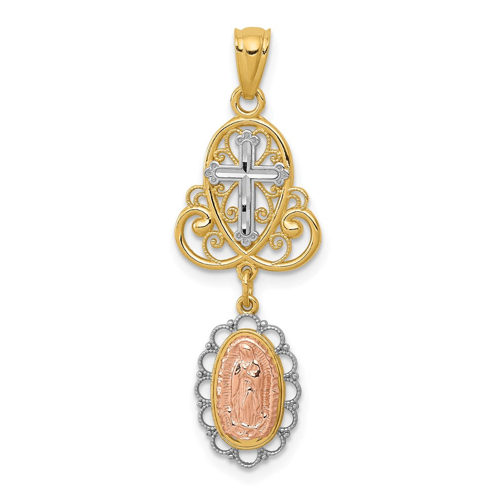 Polished;14K Two-tone;Rhodium;Textured;Dangle