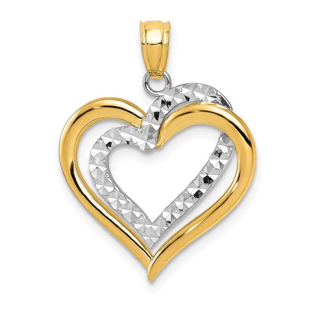Polished;14K Two-tone;Open back;Heart;Diamond Cut