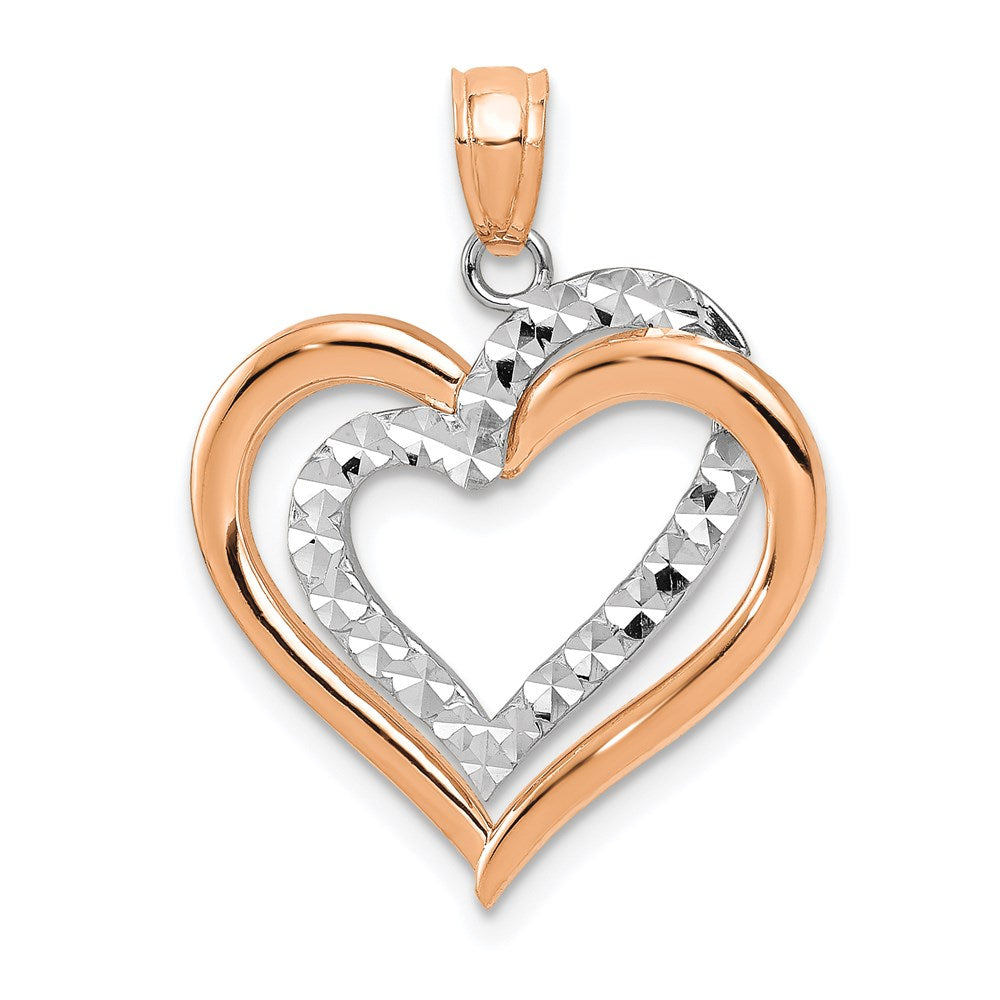 Polished;14K Two-tone;Rose gold;Heart;Diamond Cut