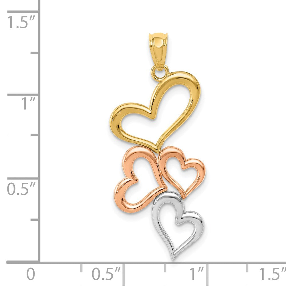 14K with Rose and White Rhodium Tumbling Hearts Pendant