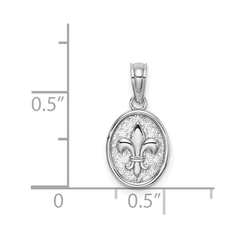14K White Gold Mini Fleur de Lis Oval Charm