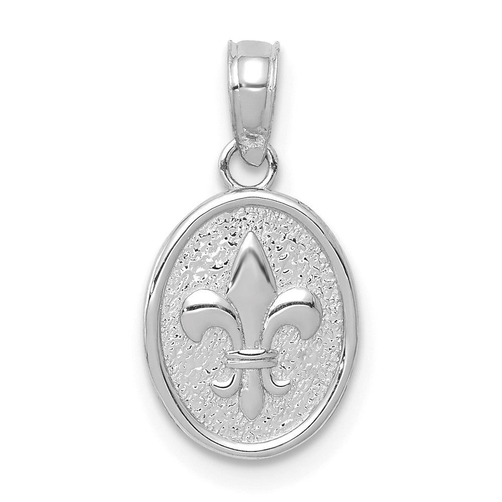 14K White Gold Mini Fleur de Lis Oval Charm