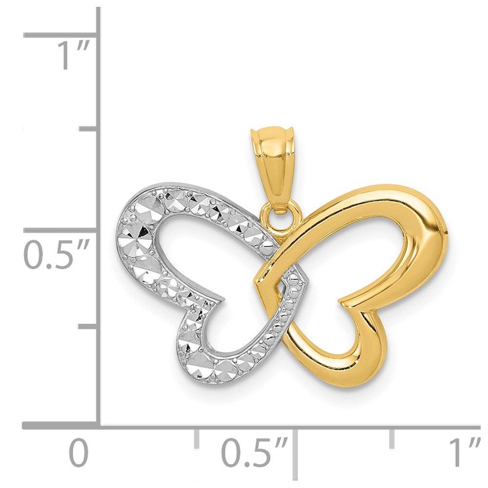 14k and White Rhodium Diamond-cut Butterfly Pendant