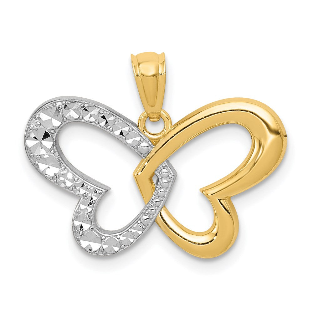 Casted;Diamond-cut;Polished;14k Yellow gold;Open back;Rhodium;Textured back