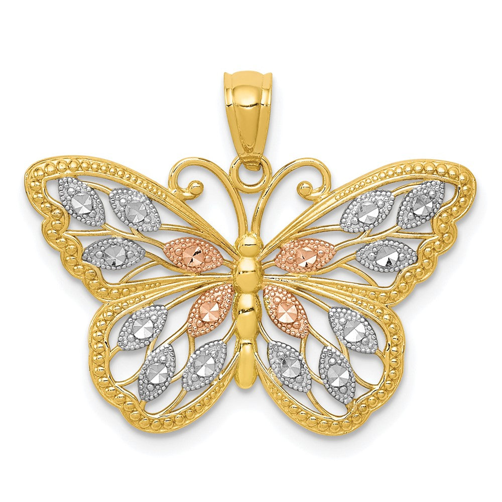 Casted;Diamond-cut;Polished;14k Yellow gold;Open back;Rhodium;Textured;Rose rhodium
