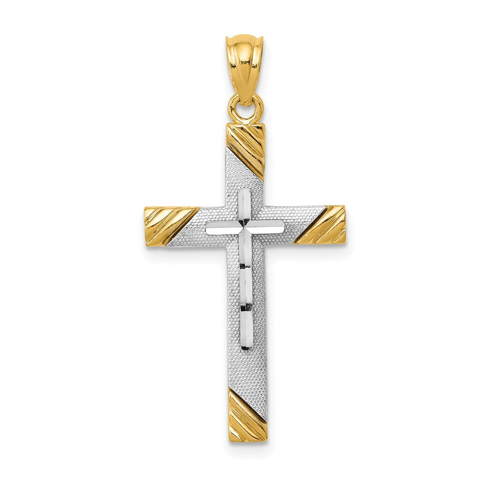 14K Yellow gold & rhodium;Textured;Diamond Cut