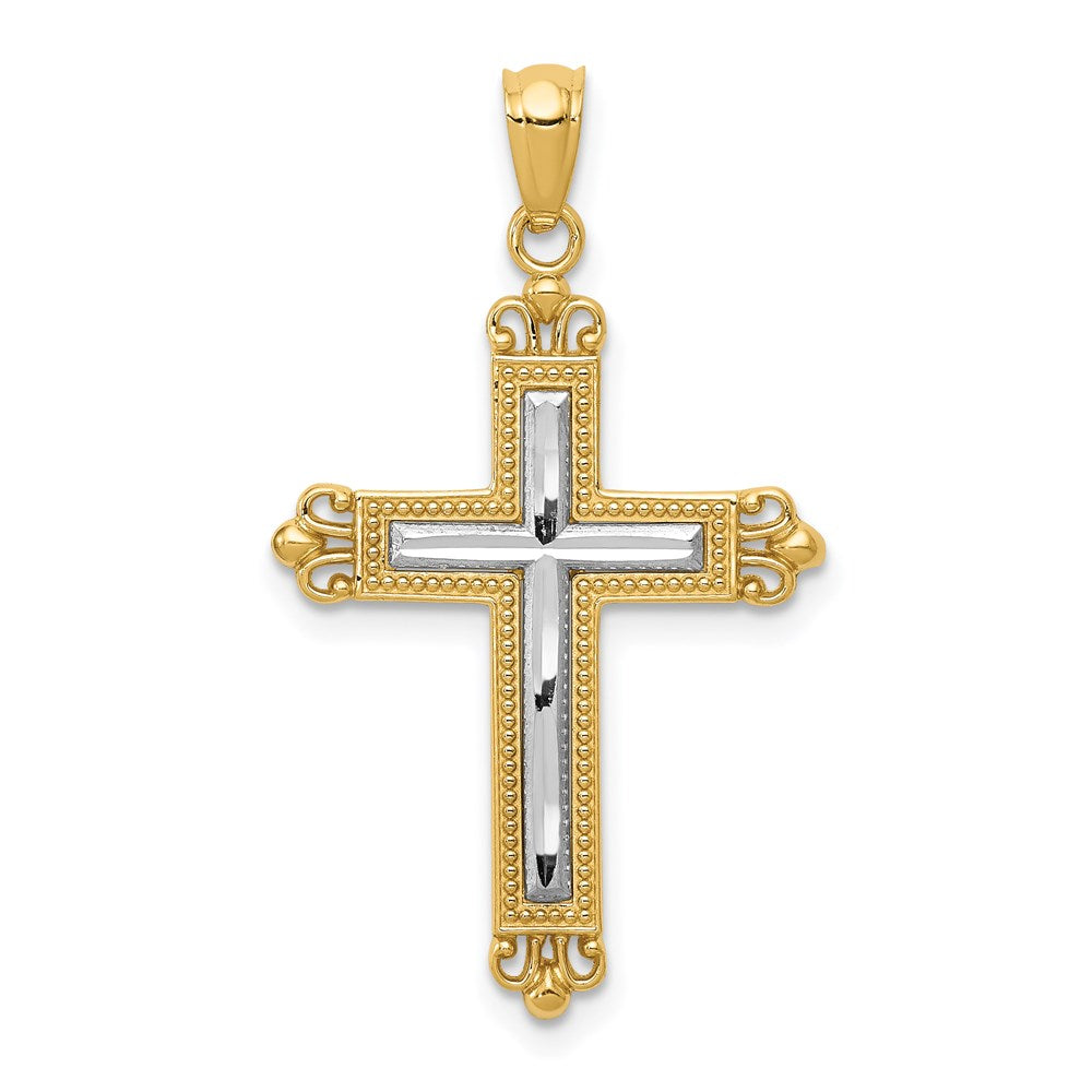 Solid;Polished;Open back;14K Yellow gold & rhodium;Textured;Diamond Cut