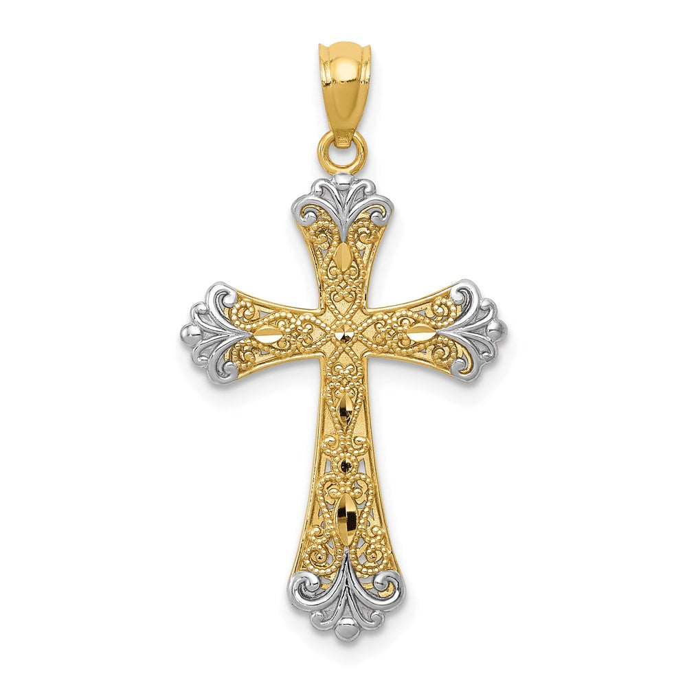 Solid;Polished;14K Yellow gold & rhodium;Reversible;Textured