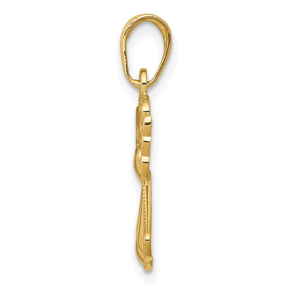 14K Polished and Textured Guardian Angel with Heart Pendant