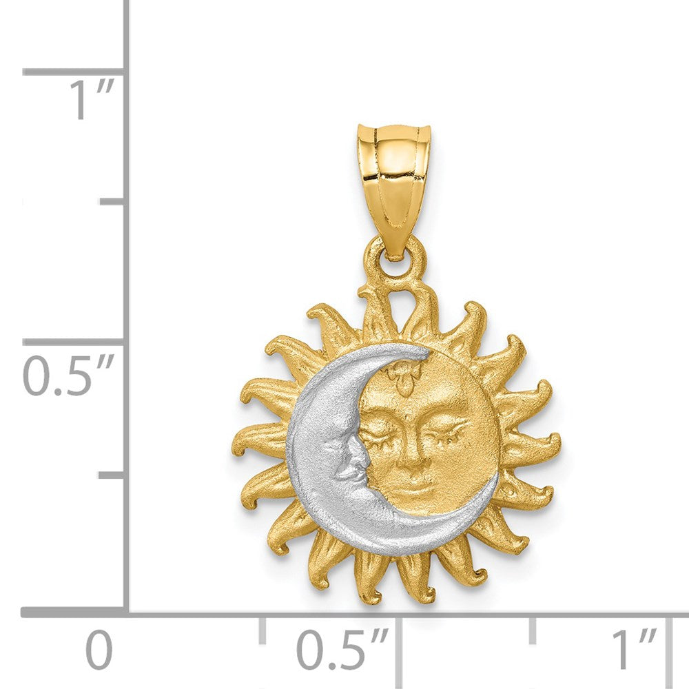 14K and White Rhodium Brushed Sun and Moon Pendant