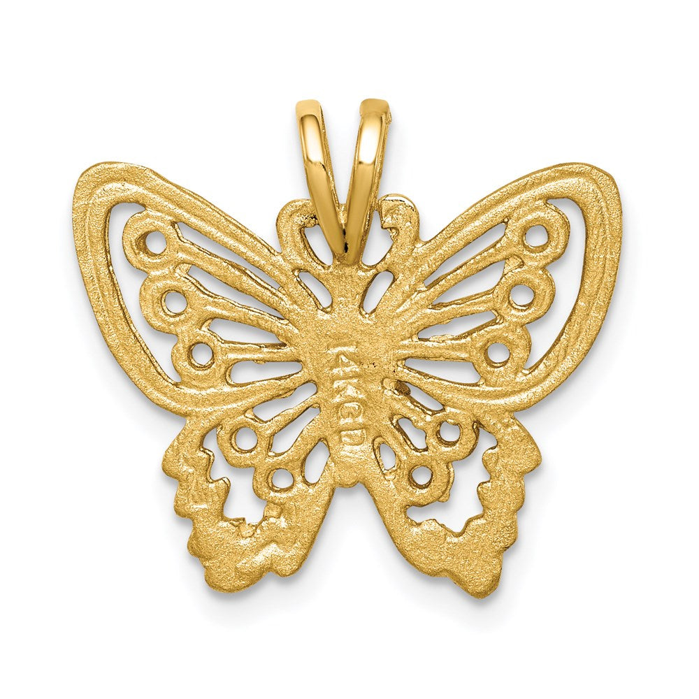 14K Brushed and  Diamond-cut Butterfly Pendant