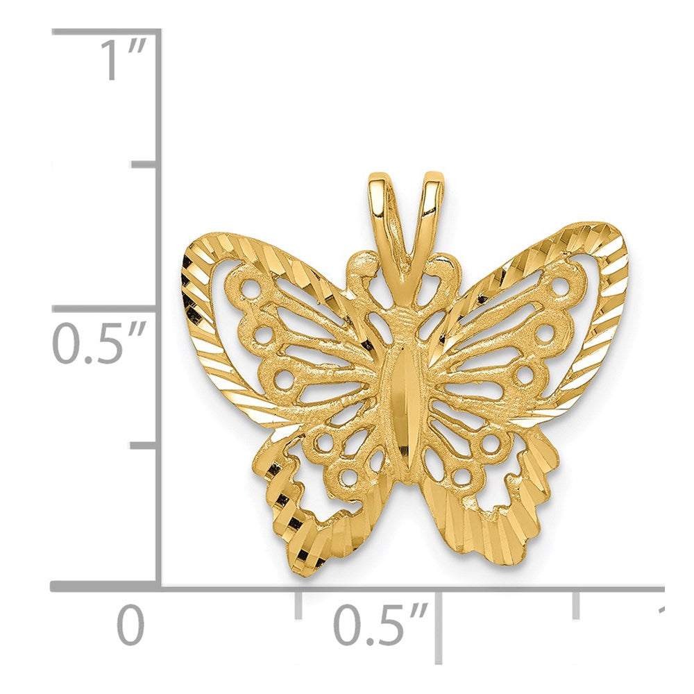 14K Brushed and  Diamond-cut Butterfly Pendant