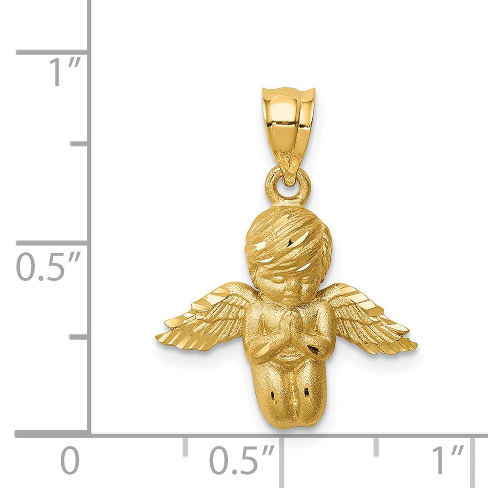 14K Brushed and Diamond-cut Praying Angel Pendant