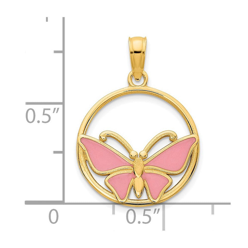 14k Pink Epoxy Butterfly Pendant