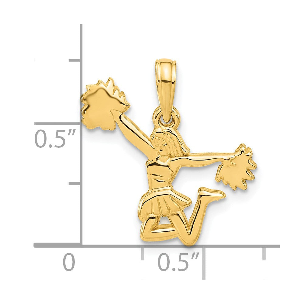 14k Polished Cheerleader Jumping with Pom-Poms Pendant