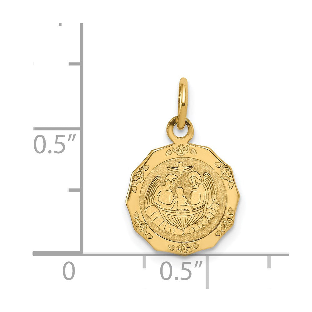 14k Polished and Satin Baptism Spanish Recuerdo Del Bautismo on Back Round Charm