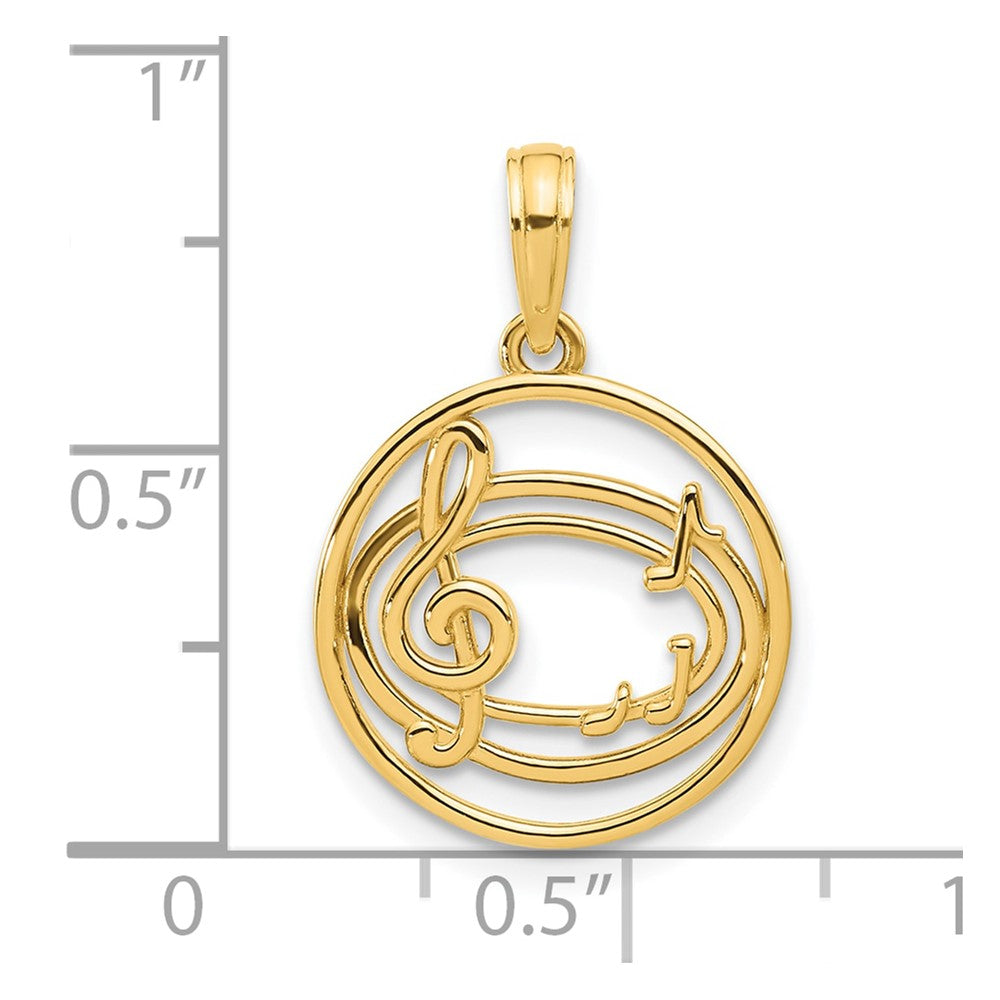 14k Polished Music Notes and Treble Clef in Circle Pendant
