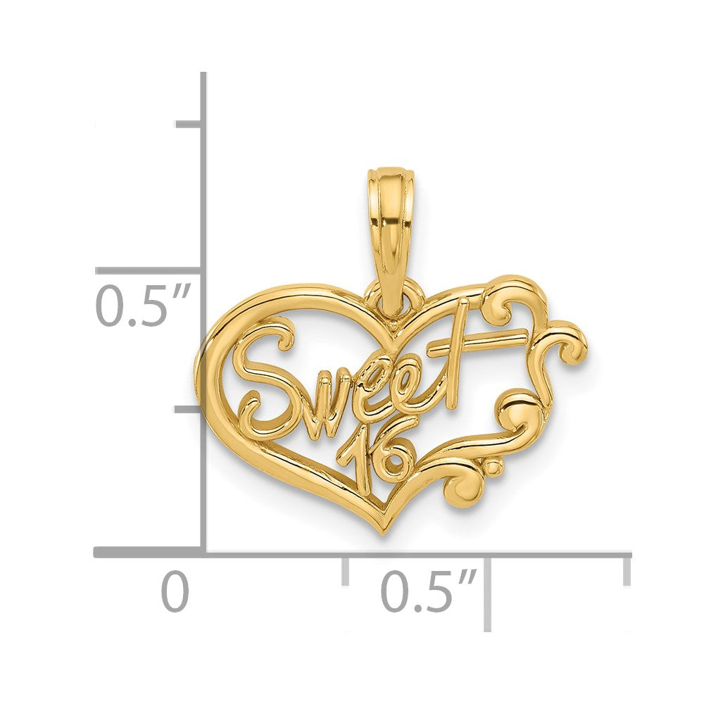 14k Fancy SWEET 16 in Heart Charm