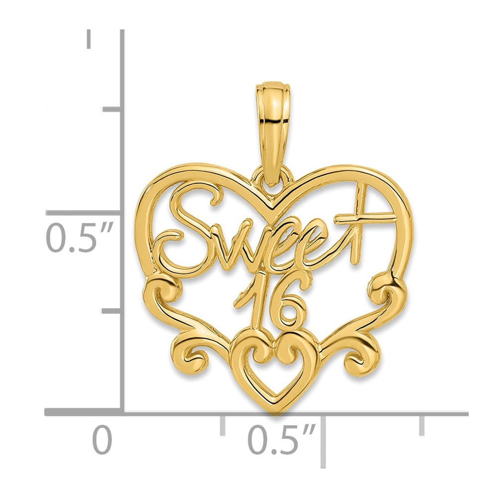 14k SWEET 16 in Heart Charm