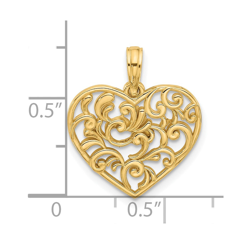 14K Polished Fancy Swirl Filigree Heart Charm