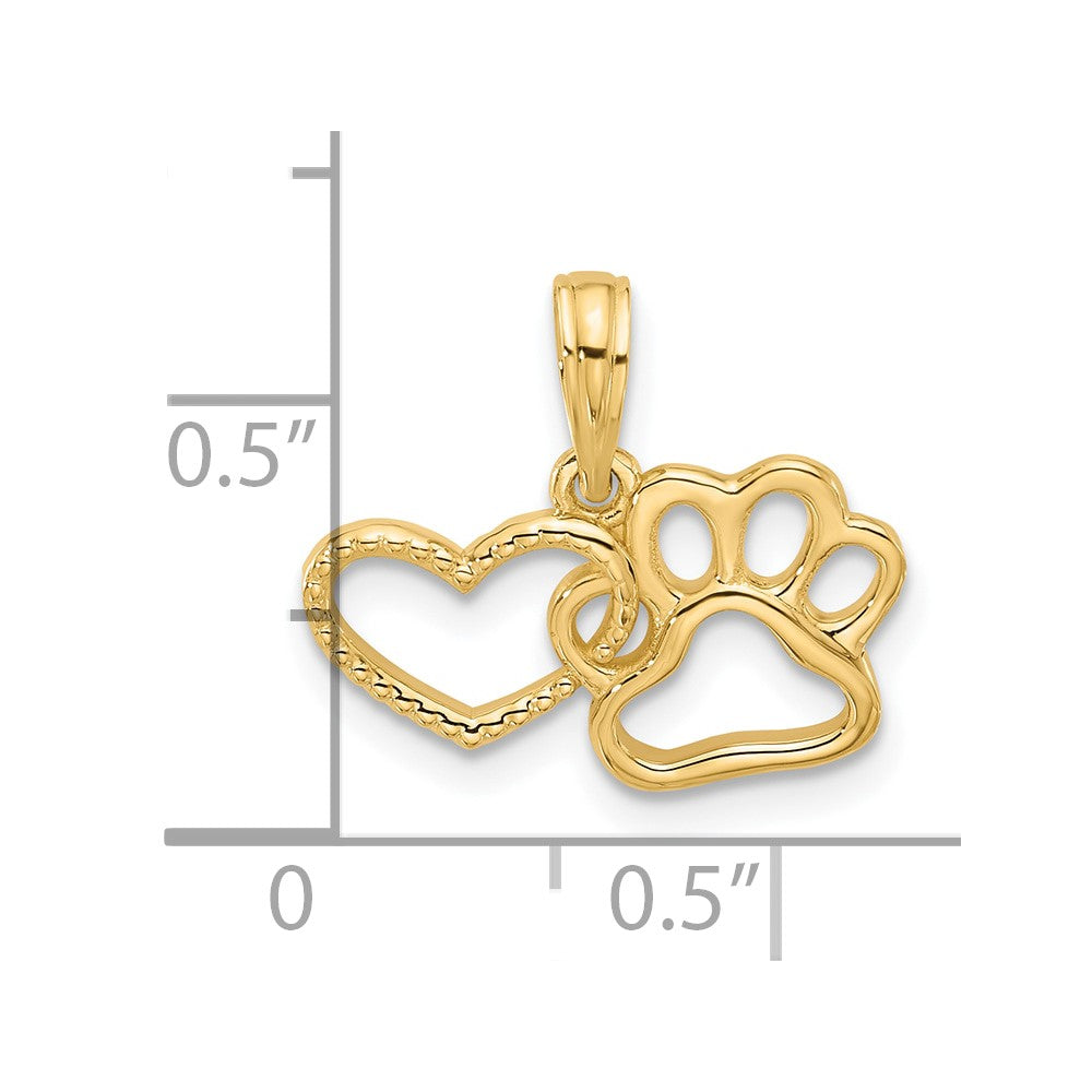 14K Polished Cut-out Heart and Paw Print Charm