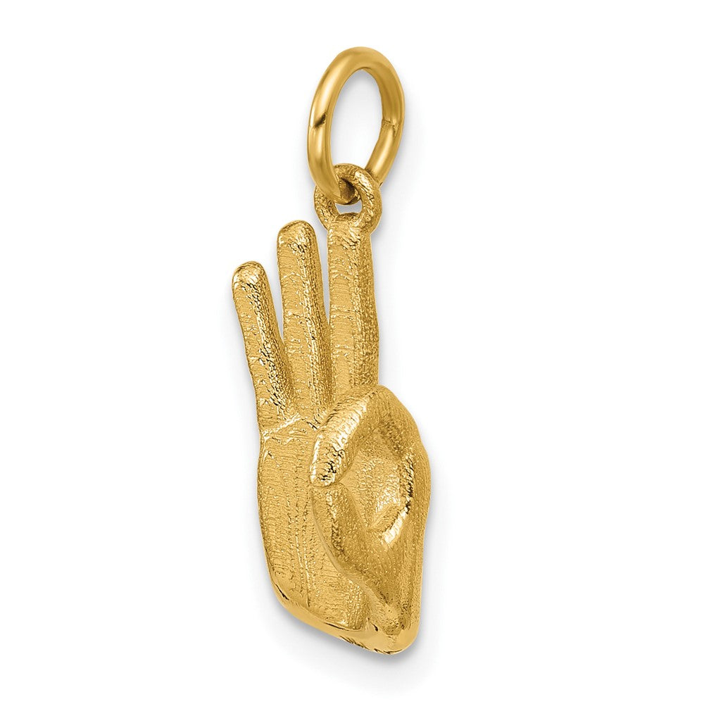 14K American Sign Language Alphabet Fingerspelling Sign F Pendant