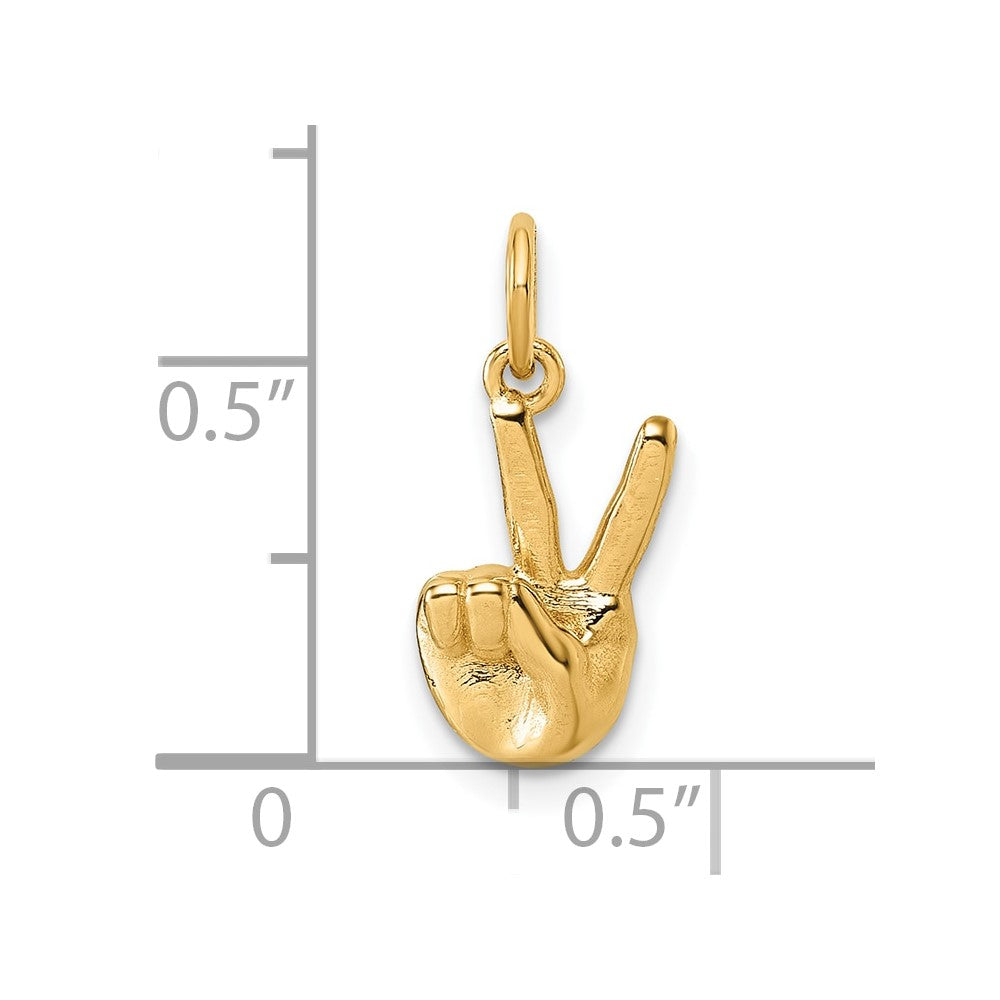 14K American Sign Language Alphabet Fingerspelling Sign V Pendant