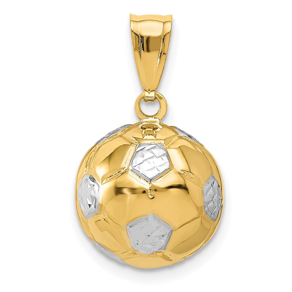 Casted;Diamond-cut;Polished;3-D;Hollow;14K Yellow gold & rhodium