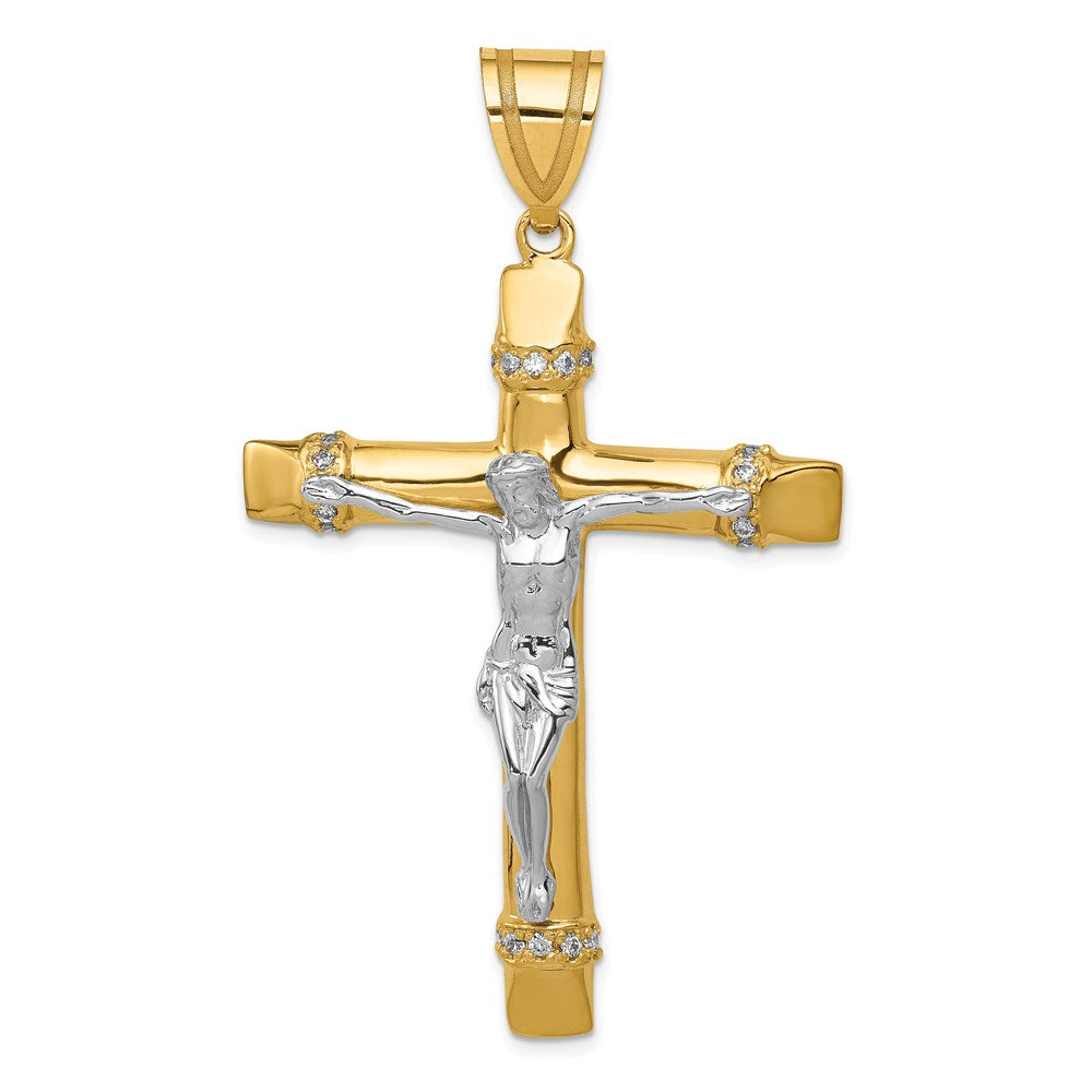 Solid;Casted;Polished;14K Two-tone;Open back;CZ;Not engraveable