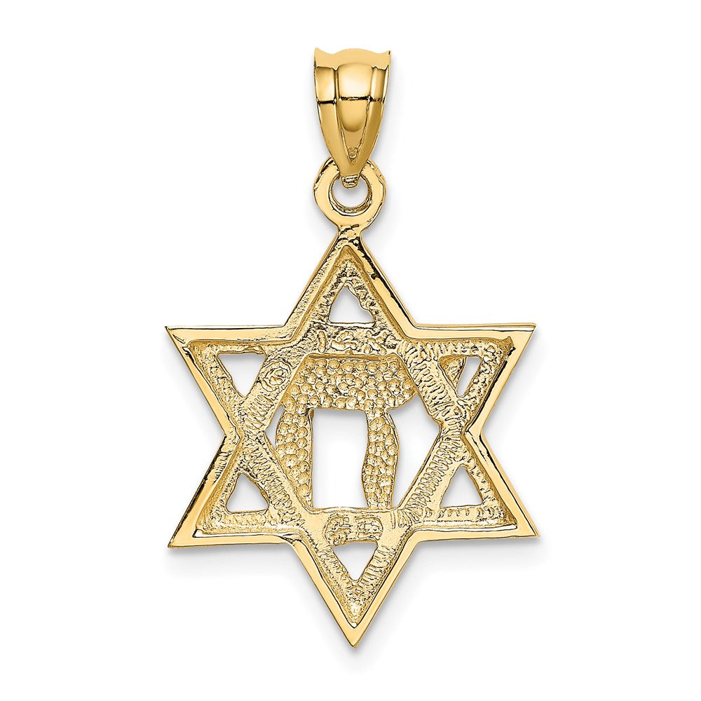14k Solid Polished Chai in Star of David Charm